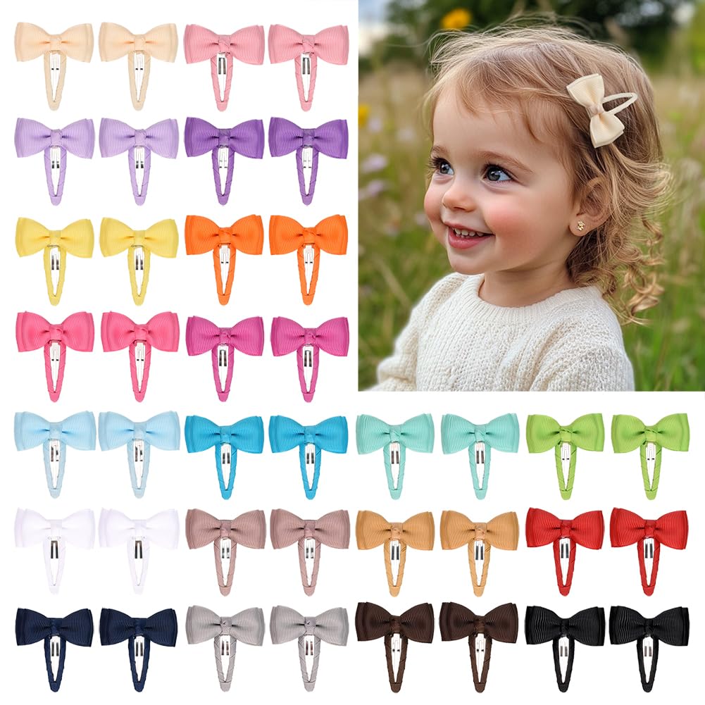 Hair Clips, 40-Pack Premium Quality Lightweight Hair Bows Snap Clips in 20 Colors, Baby Barrettes, Hair Pins, Hair Bows for Pigtails, Hair Accessories for Kids Children