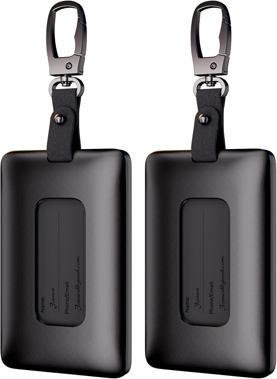 2-Pack AirTag Luggage Tag Holder - Robust & Lightweight Key Card Holder with 4 Name Cards for Tesla & Apple AirTag, Ideal Essential Travel Accessories Set for Tesla &Travel & Suitcases (Black) (2xBlack) Thumbnail