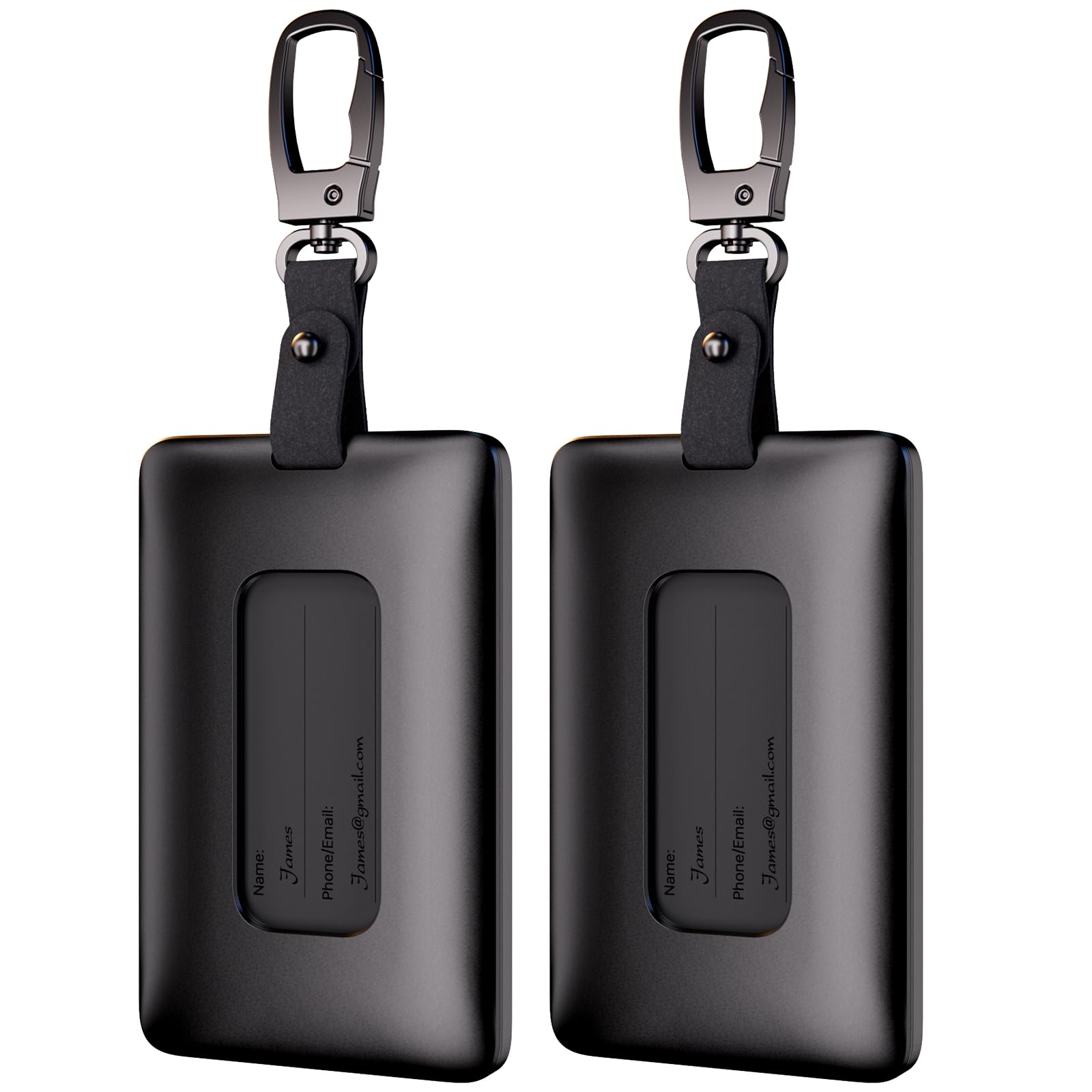 2-Pack AirTag Luggage Tag Holder - Robust & Lightweight Key Card Holder with 4 Name Cards for Tesla & Apple AirTag, Ideal Essential Travel Accessories