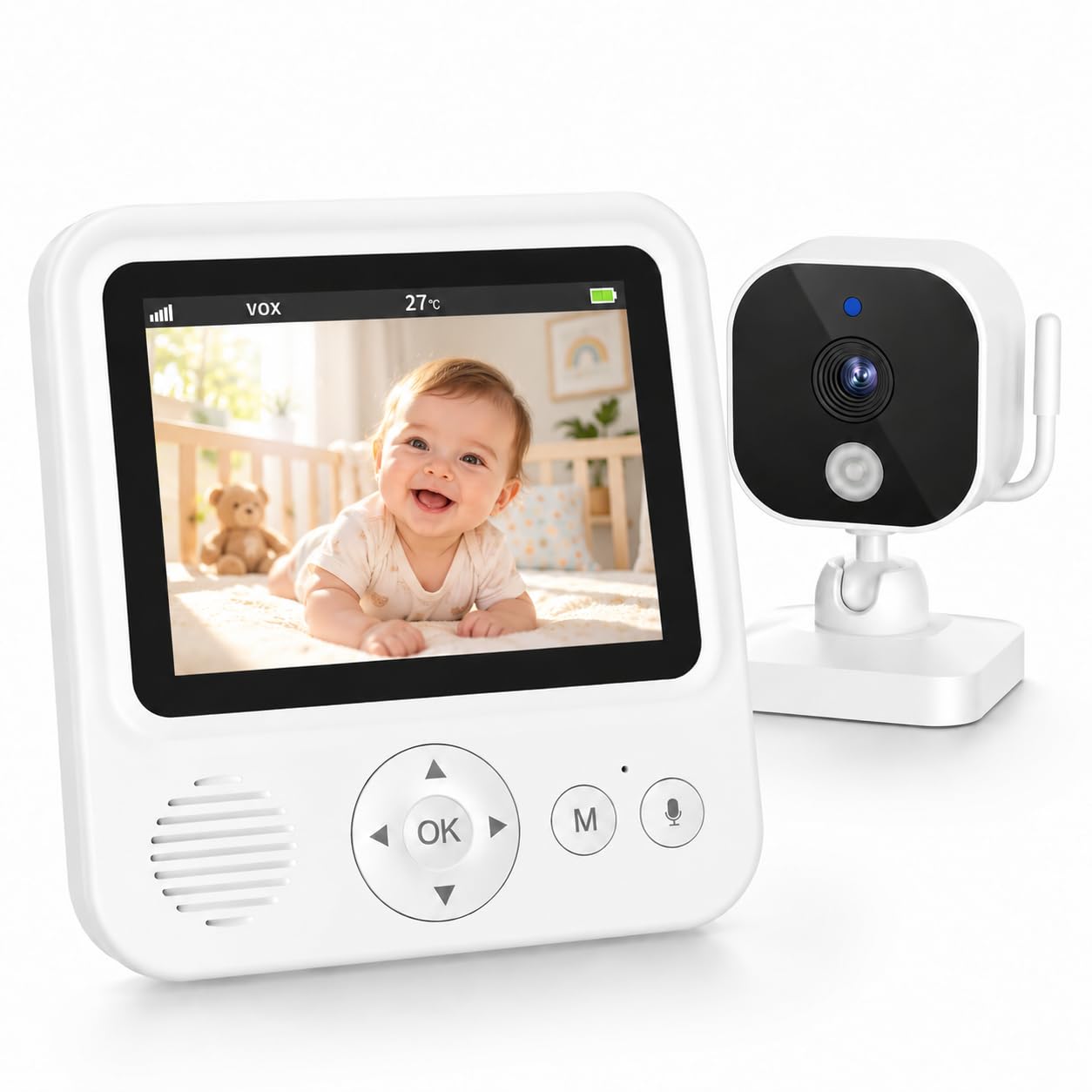OBVHNUA Baby Monitor Video e Audio 2,8" 720P IPS VOX Visione Notturna | 96H VOX, batteria 2000mAh USB-C, FHSS 2,4GHz senza WiFi, audio bidirezionale, 8 ninne nanne, temperatura e doppia telecamera