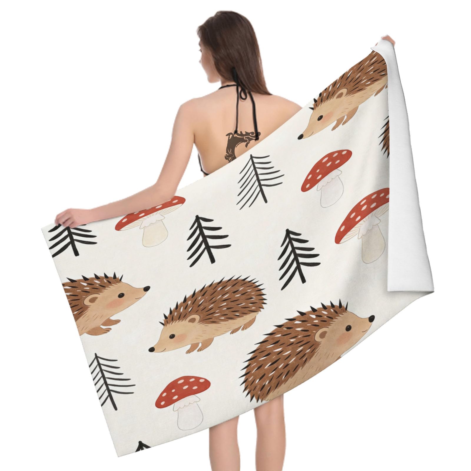 Leichong 3D Forest Hedgehog Beach Towel Microfiber Soft Quick Dry for Adults, Pine Tree Bath Towel Lightweight Soft Absorbent for Travel Swimming Pool Sports, 75 x 150 cm