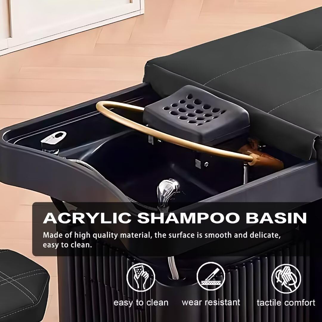 Head Spa szampon do masażu łóżko z cyrkulacją wody i fumigacją, nowoczesny design w paski (czarny)