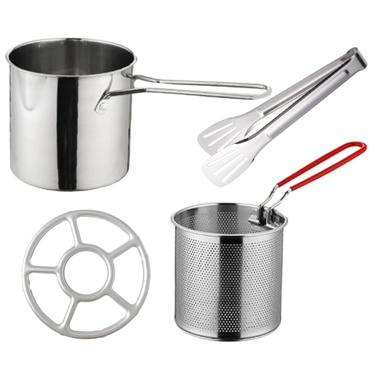 Alipis Frittiertopf Inklusive Zange und Herd Ring aus Edelstahl Silber mit Frittierkorb und Ergonomischem Griff Geeignet zum Frittieren von Fleisch und Pommes für Babyernährung