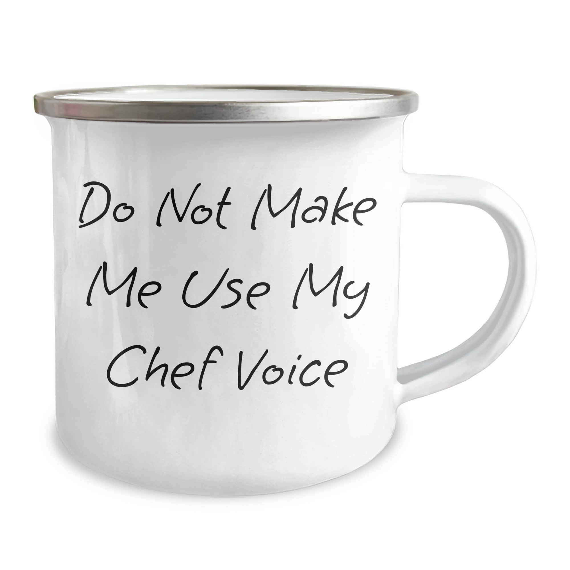 Funny Chef Gifts for Men - Do Not Make Me Use My Chef Voice Christmas Camping Mug, 12 oz Capacity, Stainless Steel with Enamel Finish