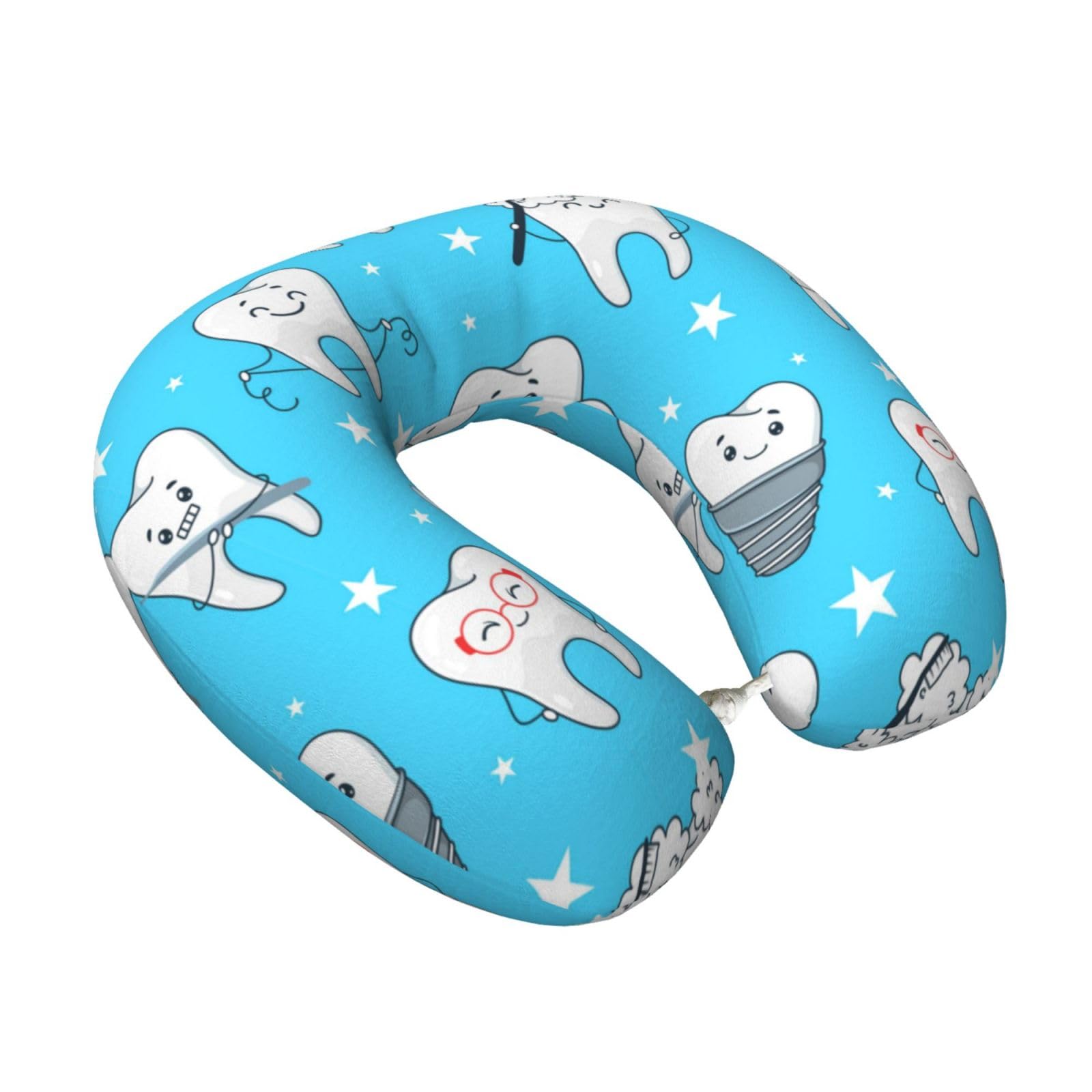 LKYMOH Dental Funny Teeth Cartoon Pattern, Travel Neck Pillow U-Shaped Memory Neck Support Soft Comfortable With Washable Cover For Airplane Car Traveling and Office