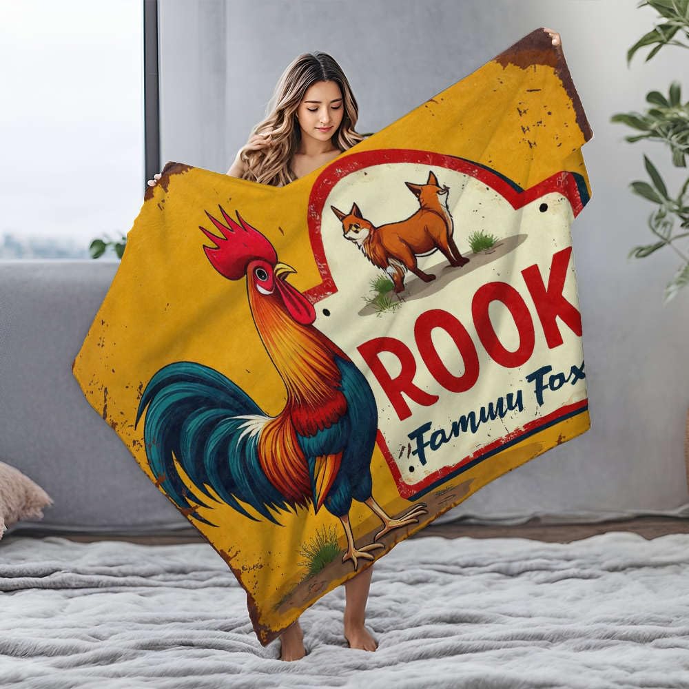 Couverture en flanelle maman famille de renard jaune au fini velours premium
