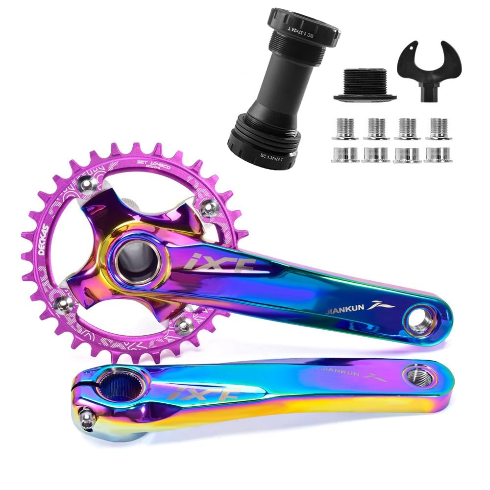 Lhhl Multi-Colored 104Bcd Mtb Bicycle Hollow Integrated Crank Arm Set 170Mm Mountain Crankset 32T/34T/36T/38T Narrow Wide Chainring Aluminum Alloy Crankset With Bottom Bracket (Color : Size : 36T)