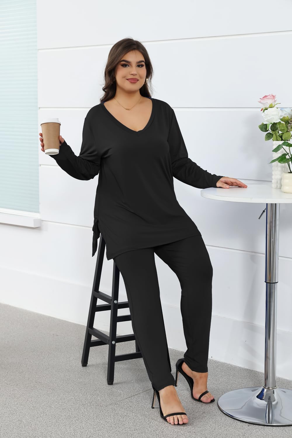 Womens Plus Size 2 Piece Outfits Long Sleeve Tunic Tops Legging Sets Track Suit Oversized Tshirts Pants Set Sweatsuits