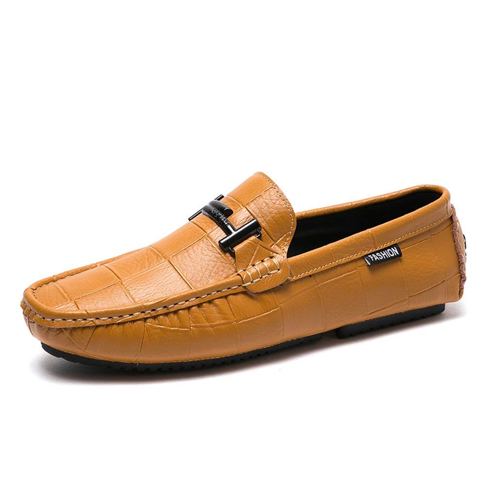 Hombre Artesanal Mocasines Decorado Hebilla Transpirables Oficina Trabajo Zapatos Caminar,Amarillo Marrón 40 EU