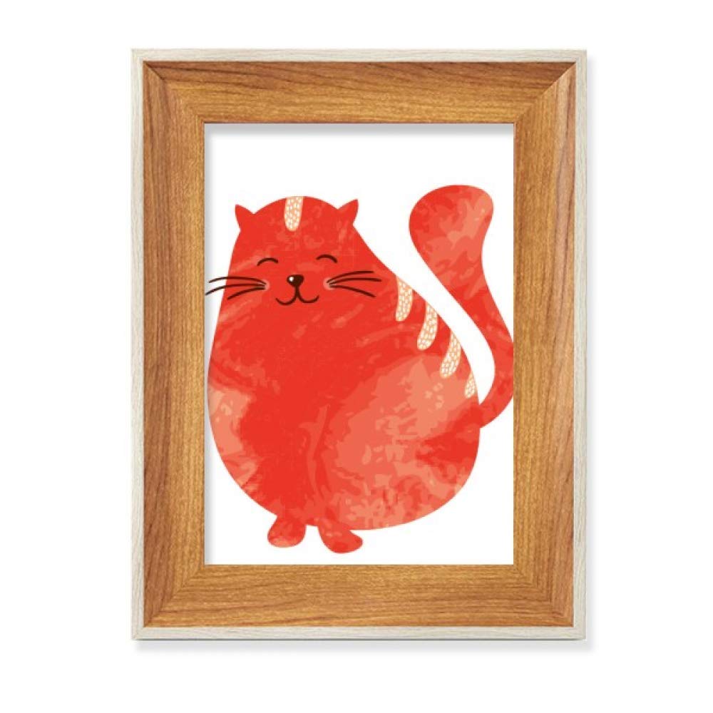 Art peinture chat orange aquarelle avec cadre de photo en bois de bureau