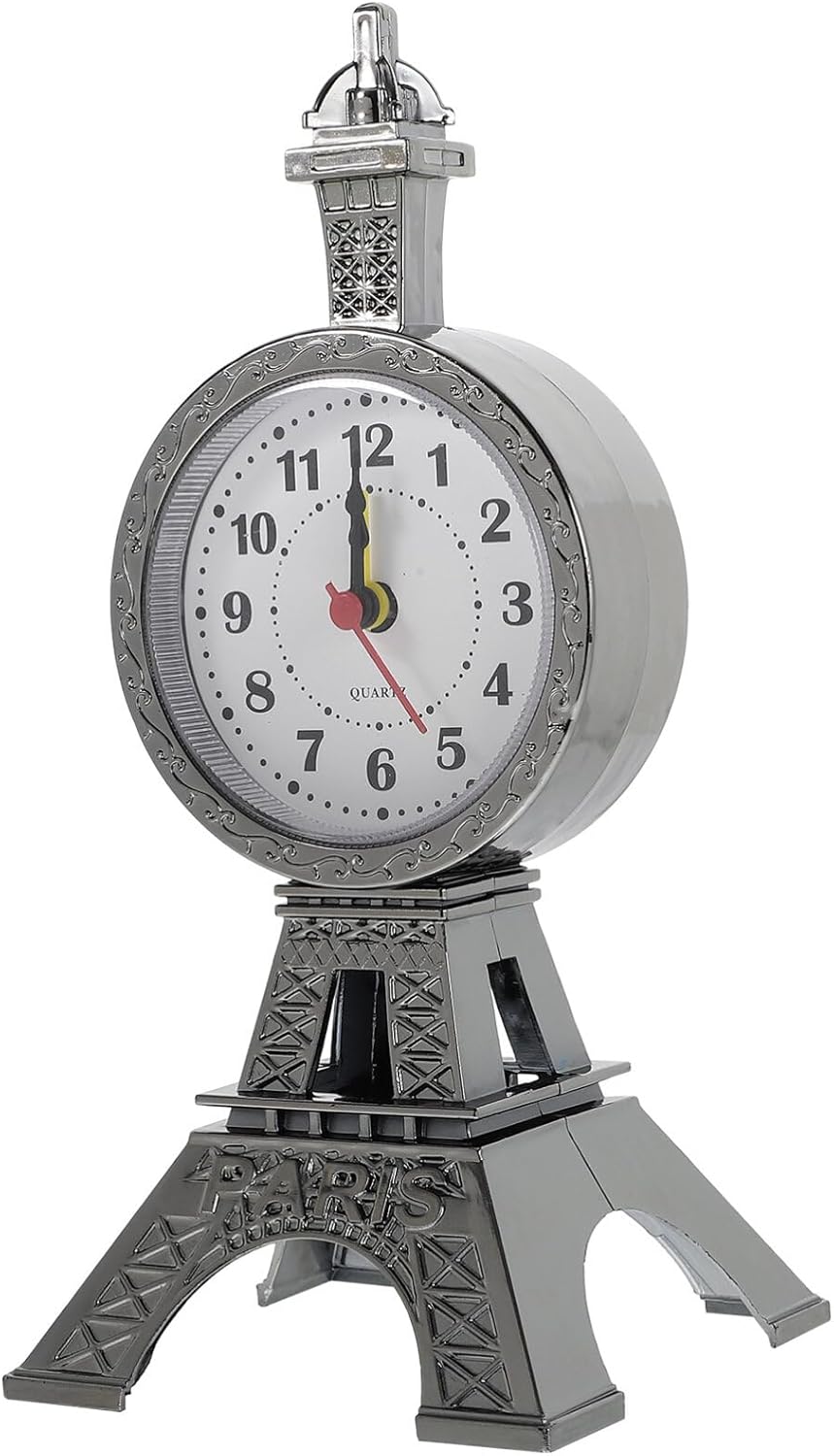 Ciieeo Eiffel Tower Clock, NonTicking Alarm Clocks Small Vintage Desk