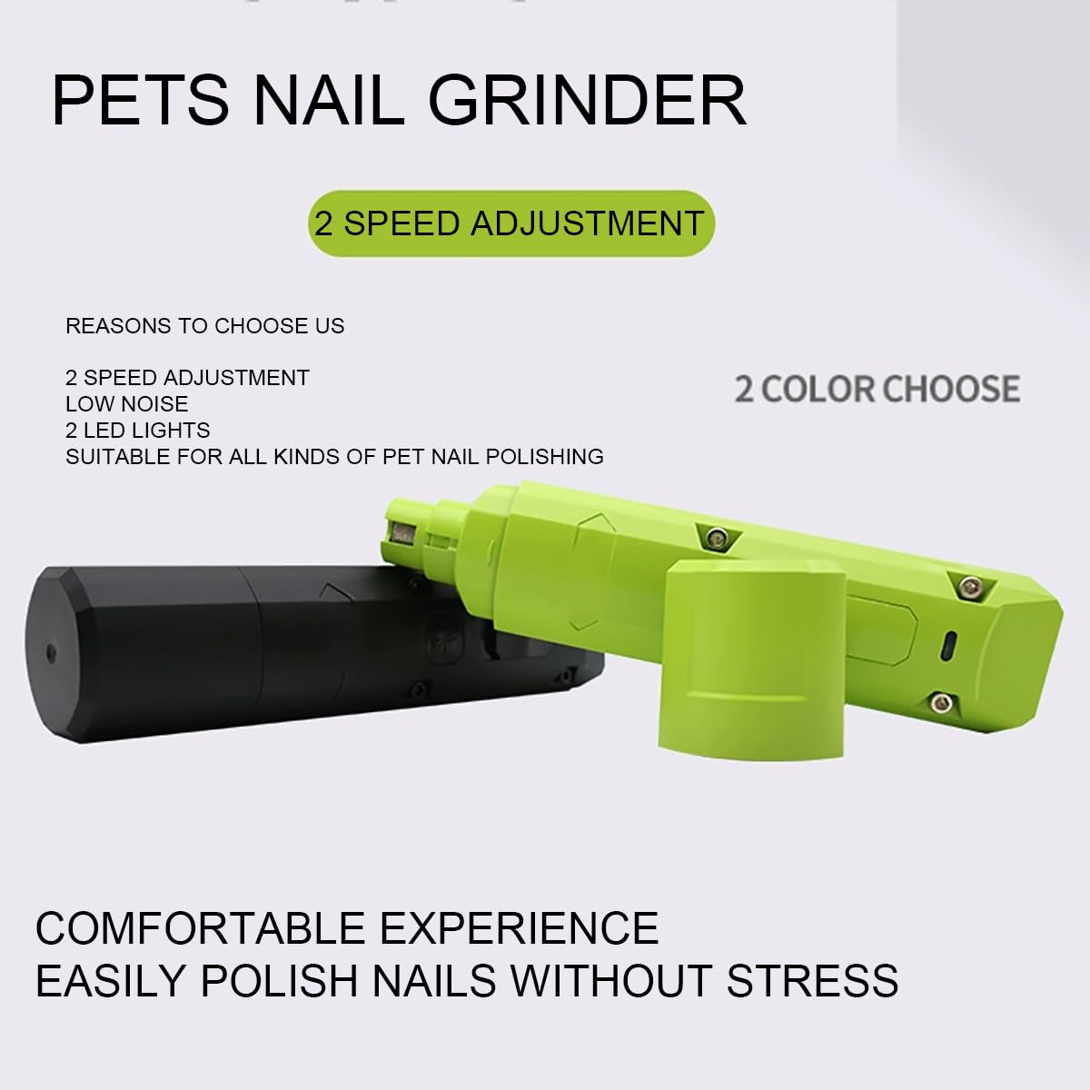 Molinillo de uñas para Mascotas de 2 velocidades, bajo Nivel de Ruido, con 2 Luces LED, Herramienta de Cuidado y alisado de Patas sin Dolor, para Perros Grandes, medianos y pequeños, Gatos=