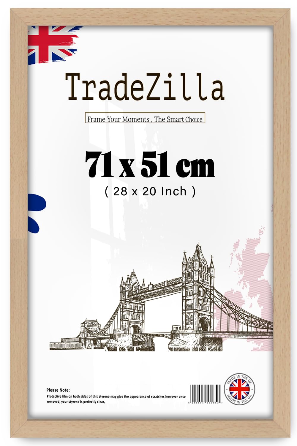 Tradezilla Beech | Mdf Poster Frame (71 X 51 Cm) Picture Frame For Wall Gallery & Portrait Display, Elegant Mdf Wood Texture For Certificates, Prints & Décor [ ]