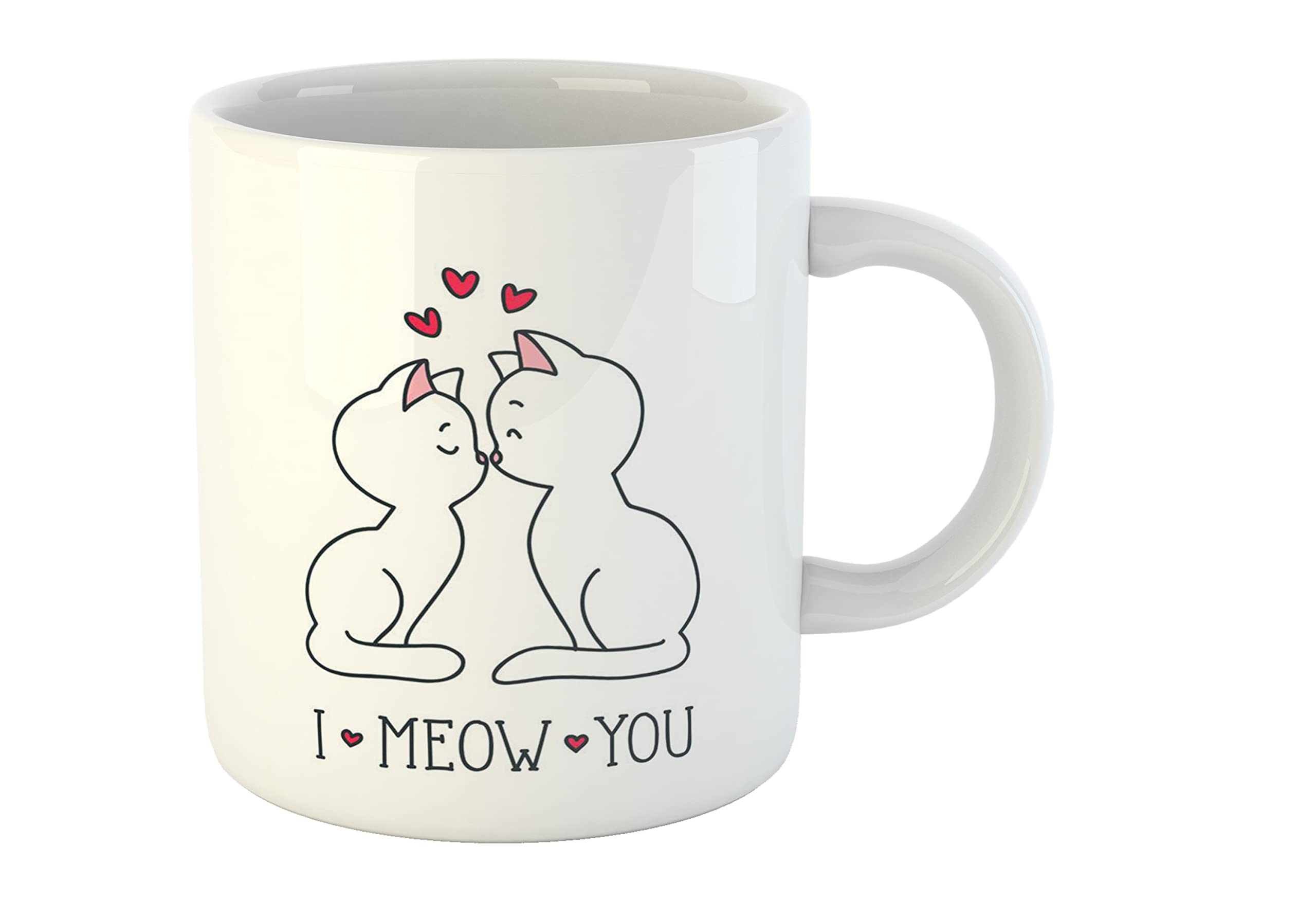 I Meow You Cute Cat Artwork Printed White Ceramic Mug 350 ml, Pack of 1 (C-10)