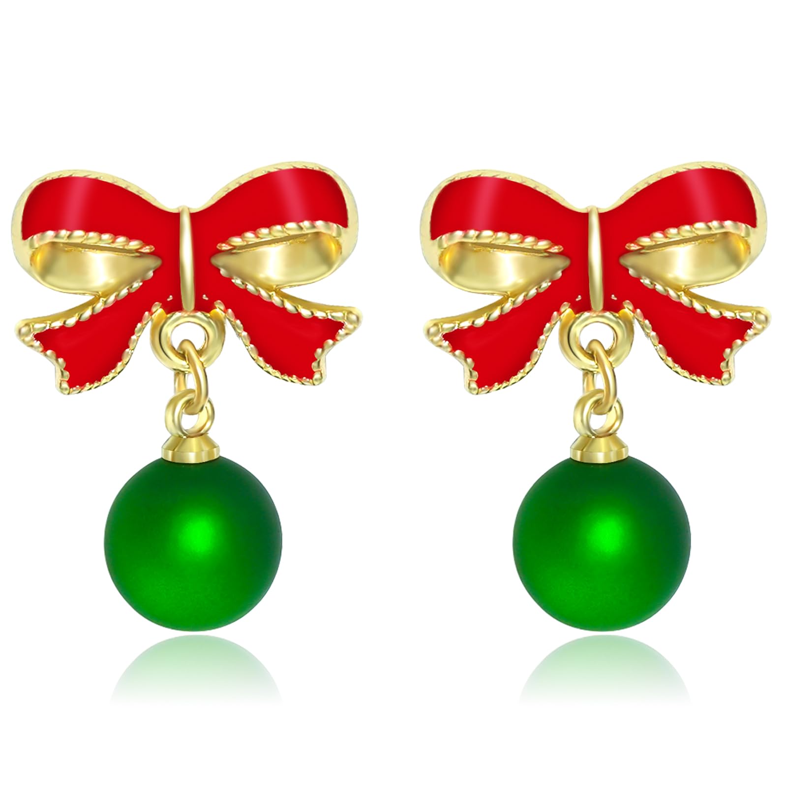 Bow Pearl Earrings for Women Red Green Elegant Ribbon Earrings Dainty Pearl Bow Jewelry Gifts for Christmas Wedding