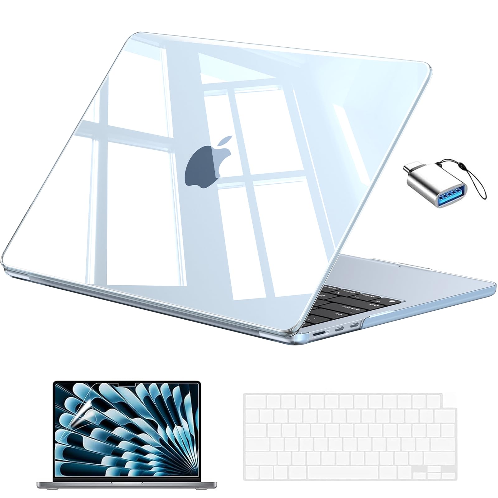 EooCoo for MacBook Air 13 inch Case M5/M4/M3/M2 2026-2022, Crystal Sky Blue