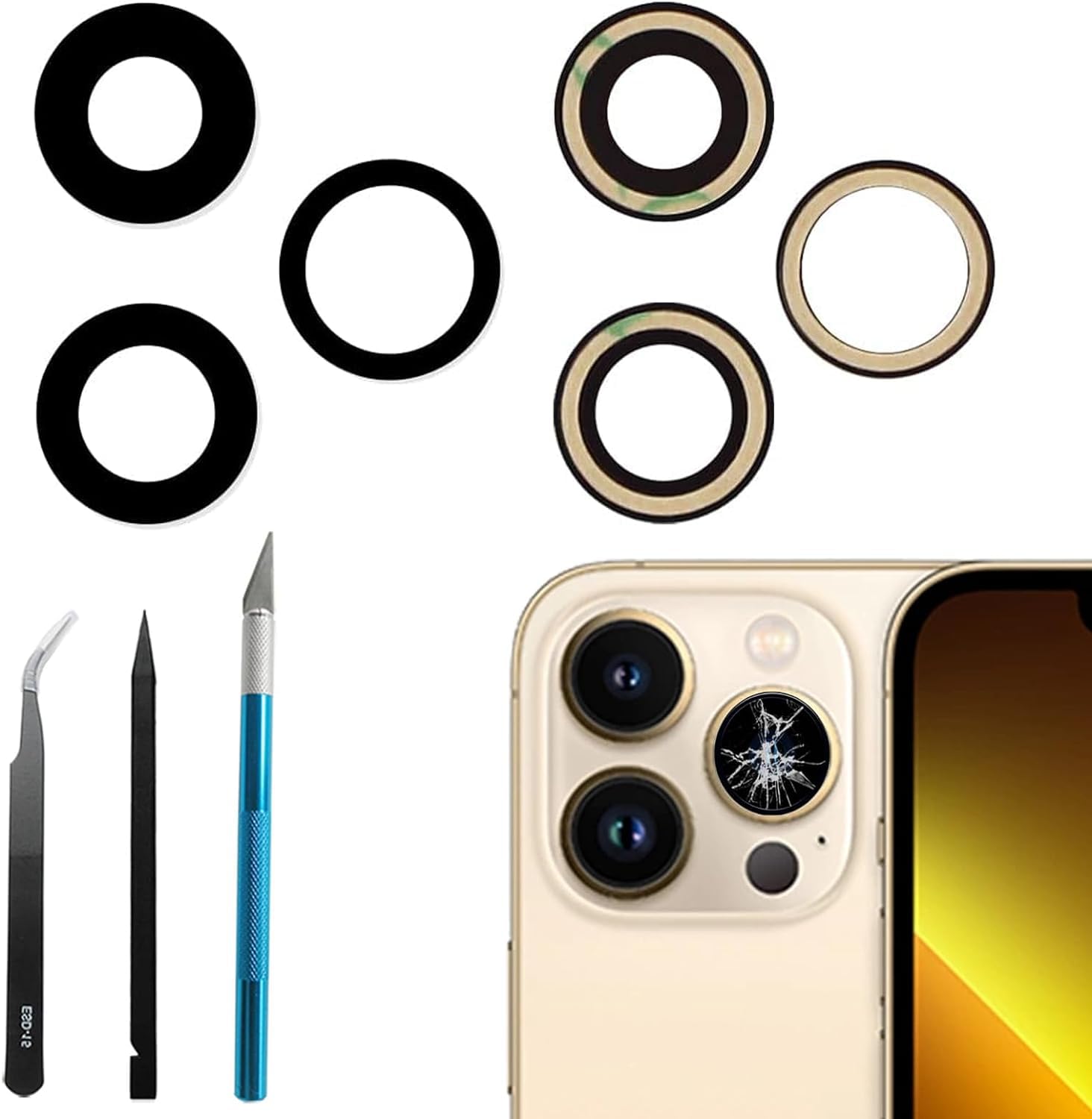13 Pro Back Camera Glass Lens Replacement for iPhone 13 Pro Camera Glass Lens with Pre-Installed Adhesive,Back Camera Lens Glass with Replacement Repair Toolkit Set
