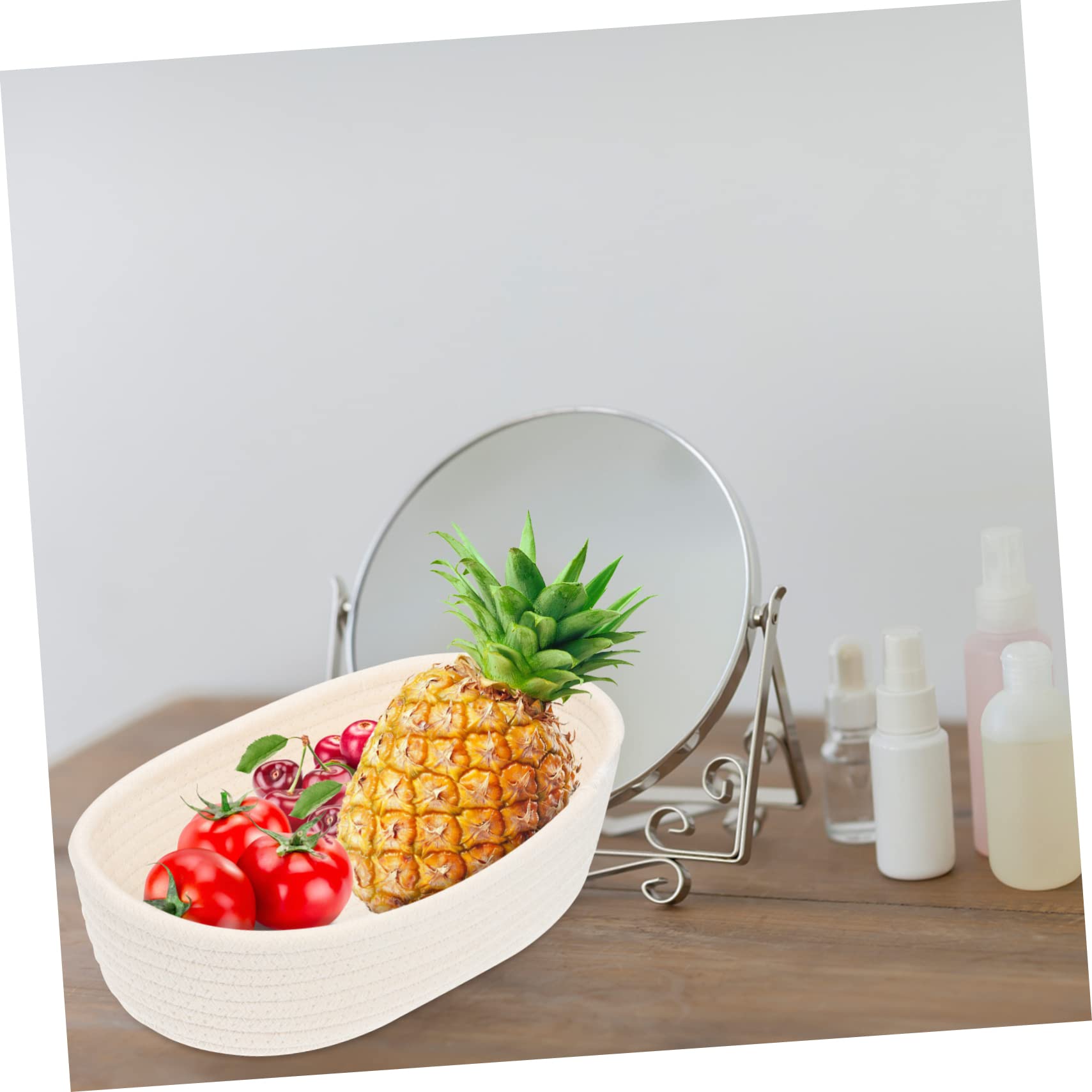 KOMBIUDA Cesta de Almacenamiento Tejida de Algodón Color Marfil 3 Piezas | Contenedor de Mesa, Soporte Autoestable, Suave y Resistente, para Guardado de Juguetes y Uso en Cubículos