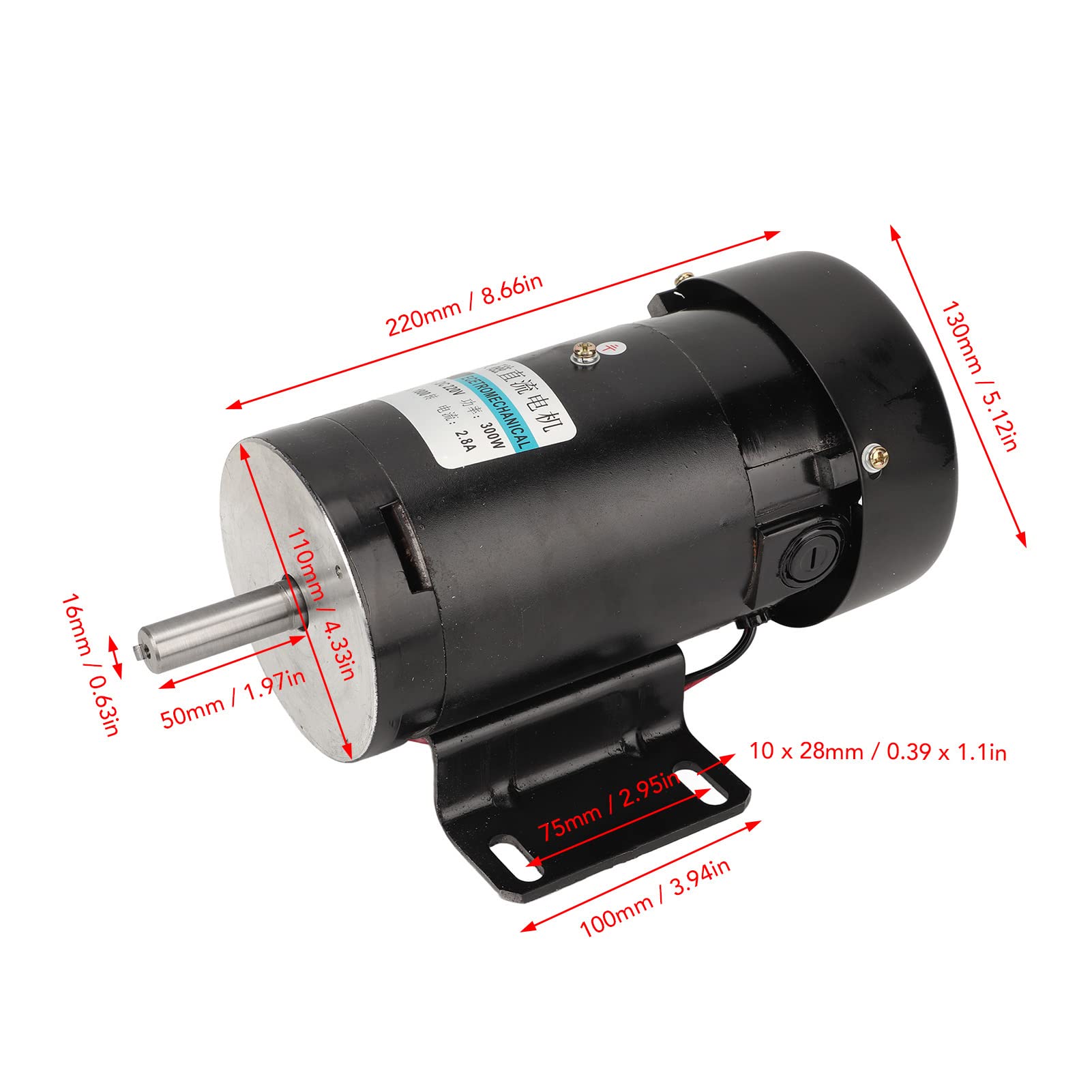 lyrlody Motor de CC Imán Permanente Motor de 220 V CC 300 W 1800 RPM Velocidad Ajustable Núcleo de Cobre Reversible Base de Acero Inoxidable para Taladro Transportador Torno Equipo de Embalaje
