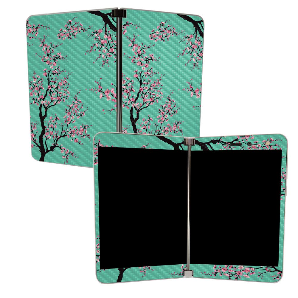 MightySkins Carbon Fiber Skin for Microsoft Surface Duo - Cherry Blossom Tree | Protective, Durable Textured Carbon Fiber Finish | Easy to Apply | Made in The USA