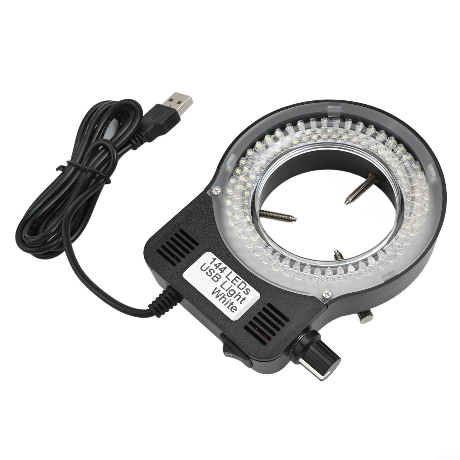 Einstellbare USB-LED-Ringlicht-Mikroskop-Lampe mit 72 oder 144 F3-Lampen, 6500–7000 K weiße Beleuchtung für Monokular-Stereo-Mikroskope, DC12-V-Ausgang (144 LED)