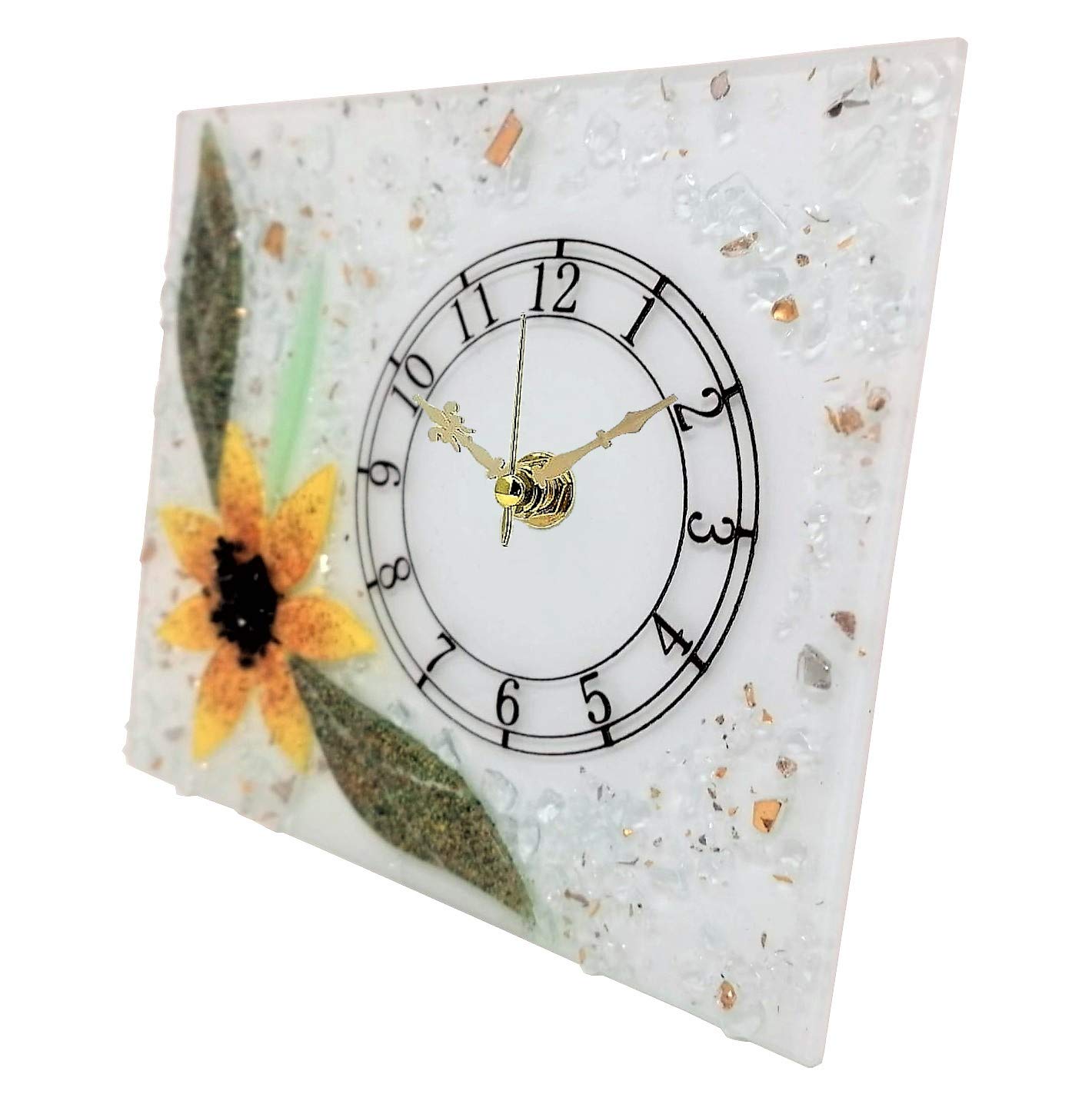 Orologio Da Tavolo Vetro Murano Sospiri Venezia - Meccanismo Silenzioso, Floreale Oro, 30x10cm - Foto 4