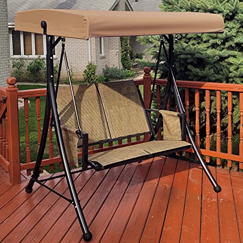 Image of PURPLE LEAF 2-Seat Deluxe Outdoor Patio Porch Swing with Weather Resistant Steel Frame, Adjustable Tilt Canopy, Beige