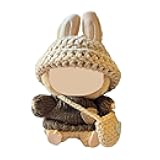 Clothes for Labubu(NO Doll) , Handcrafted Crochet Set for Labubu Clothes 15cm/17cm Doll, Premium Doll Outfit with Accessories, Stylish Doll Clothes for Labubu Accessories(Knitted) (Kakhi)