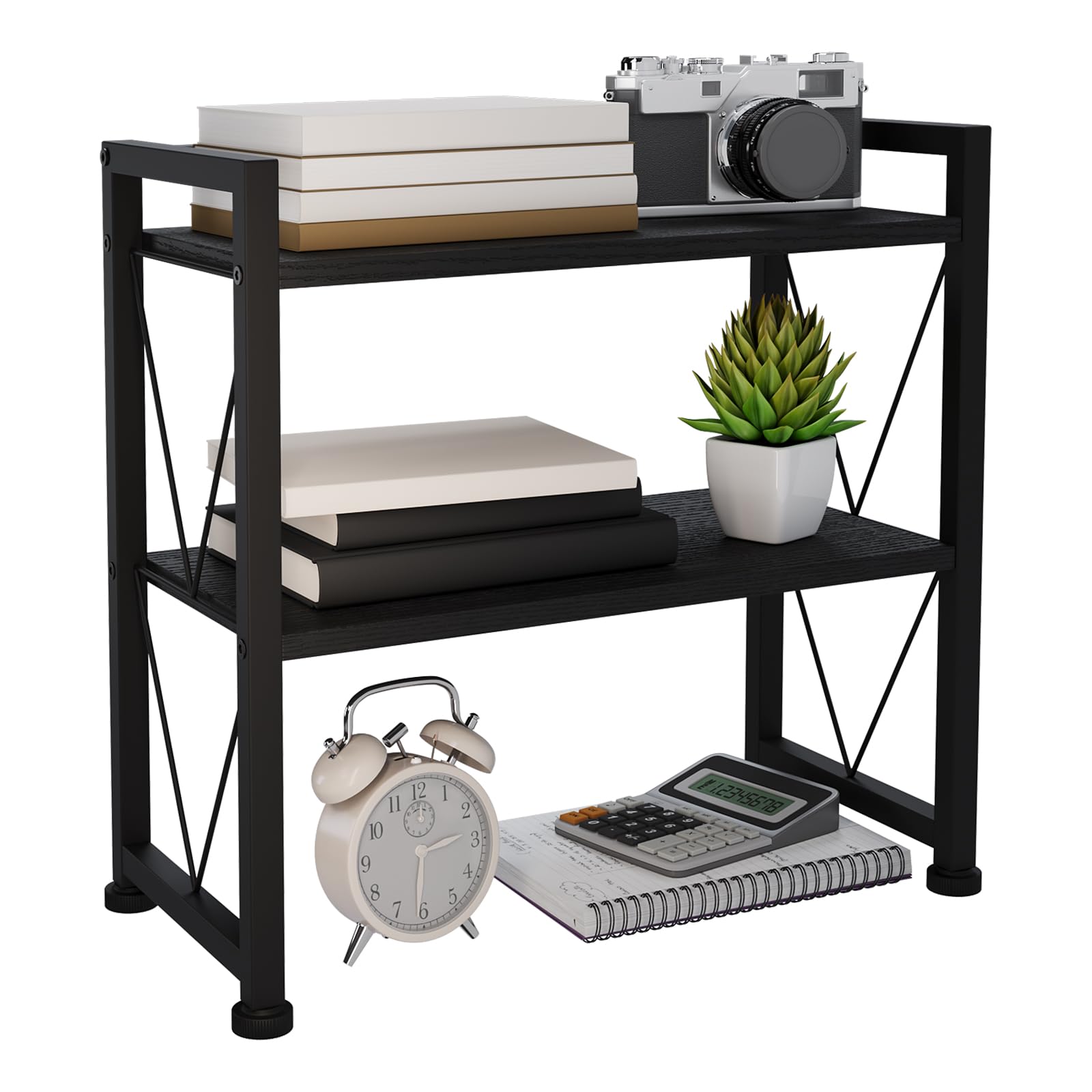 VSIWB Desk Shelf Organiser, 2 Tier Office Shelves, Wood Desk Storage Rack & Freestanding Display Shelf for Office, Dressing Table, Home 41x20x38cm (Black)
