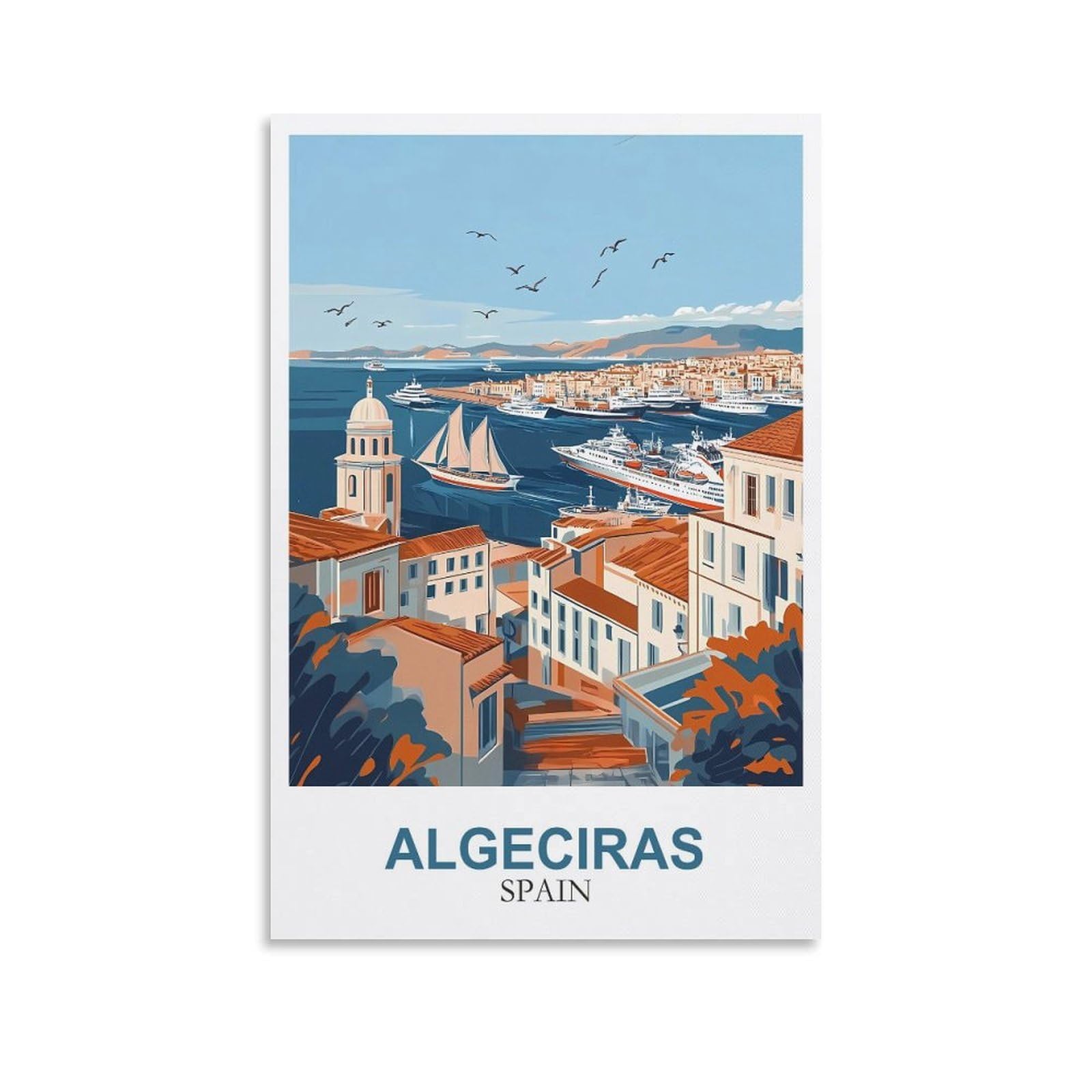 EZMLFA 5D Diamond Painting Kits,Algeciras Spain,Diamond Painting Kits for Beginners Round Full Drill Painting with Diamonds Gem Art for Home Wall Decor 40x50cm