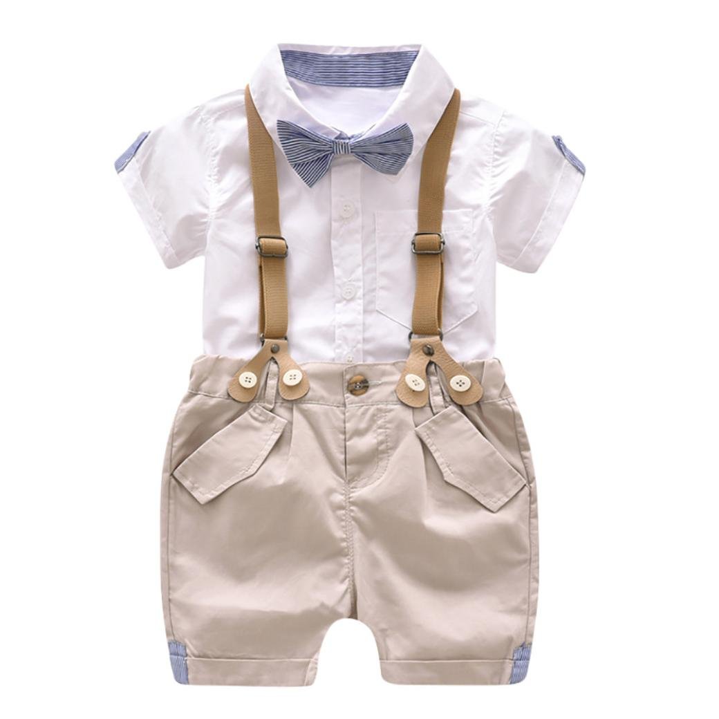 SHOBDWBoys Clothing Sets, Kids Baby Handsome Gentleman Bowtie Short Sleeve Shirt + Bib Shorts + Suspenders Party Wedding Outfits Birthday Gifts