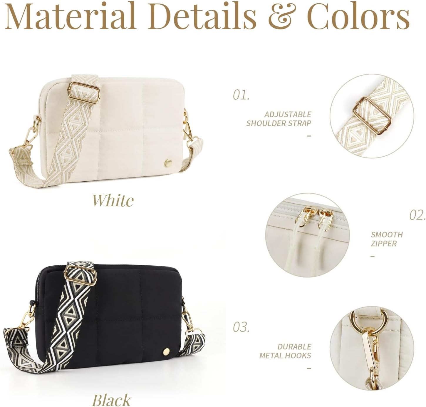 Pu-B1 Puffer Crossbody Bags for Women, Quilted crossbody bags with Guitar Strap, Lightweight Small Puffy Shoulder Bag - Image 5