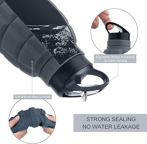 Vista 14 de Botella de agua plegable de viaje de 19.6 onzas, botellas de agua plegables de silicona reutilizables para gimnasio, campamento, senderismo, botella