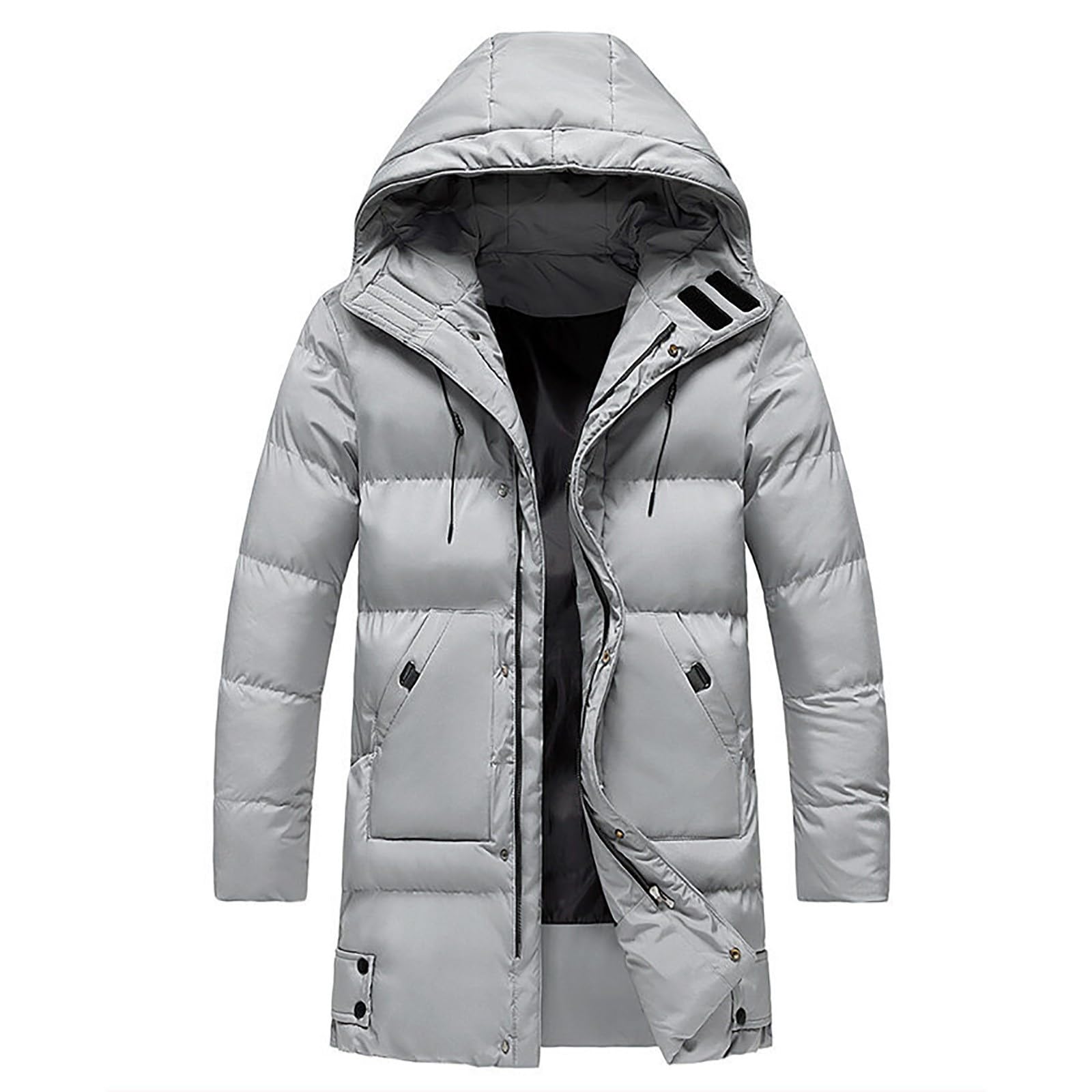 Generisch Chaqueta de invierno para hombre, chaqueta larga de plumón, chaqueta cortavientos, abrigo de plumón de invierno, ligero, plegable, abrigo acolchado con capucha, chaqueta de entretiempo