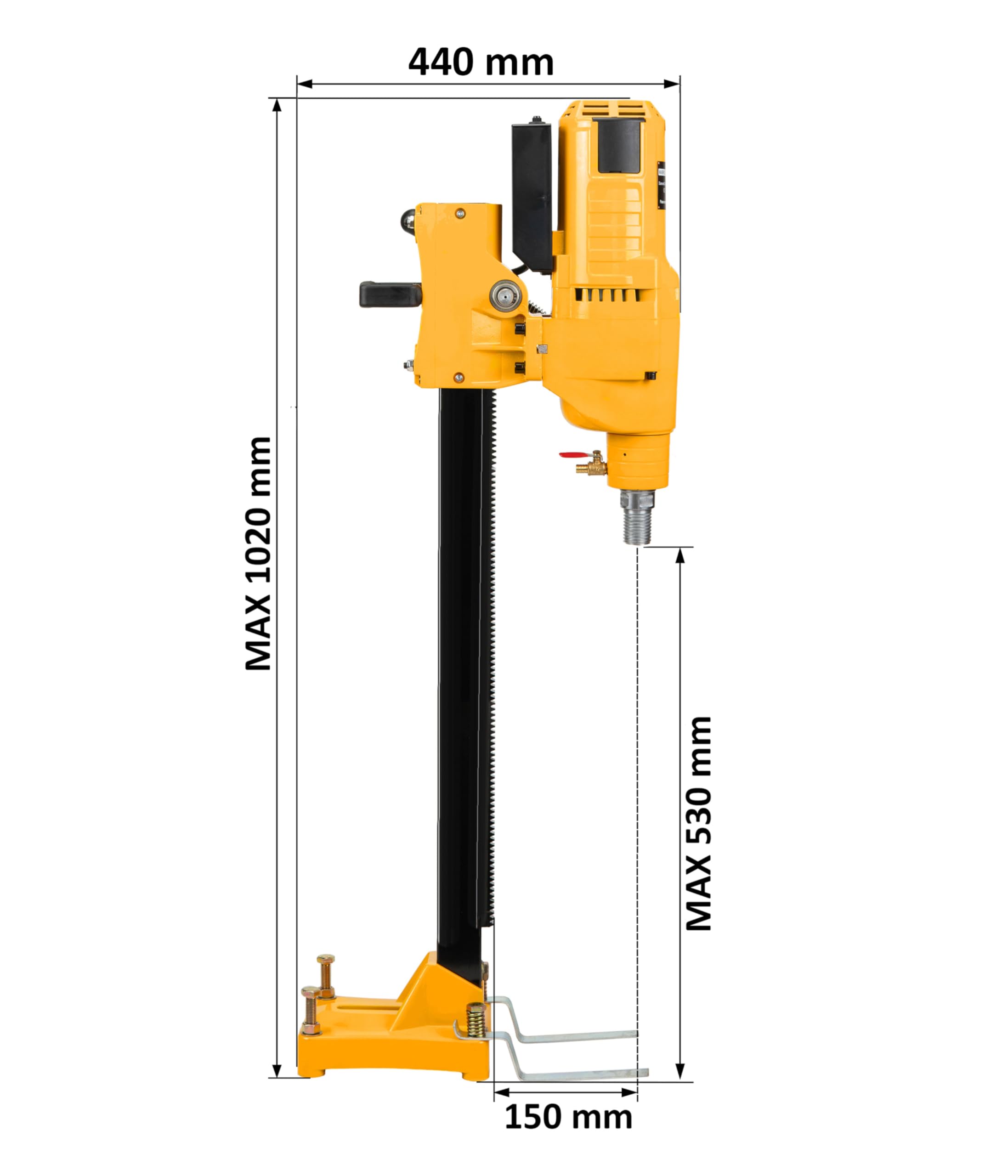 WT255E Macchina per Carotaggi ⌀12–255 mm – Carotatrice Diamantata Montata su Cavalletto per Carotaggi a 580 giri/min – Unità di Carotaggio da 3950 W con per Perforazioni a Secco e Umido