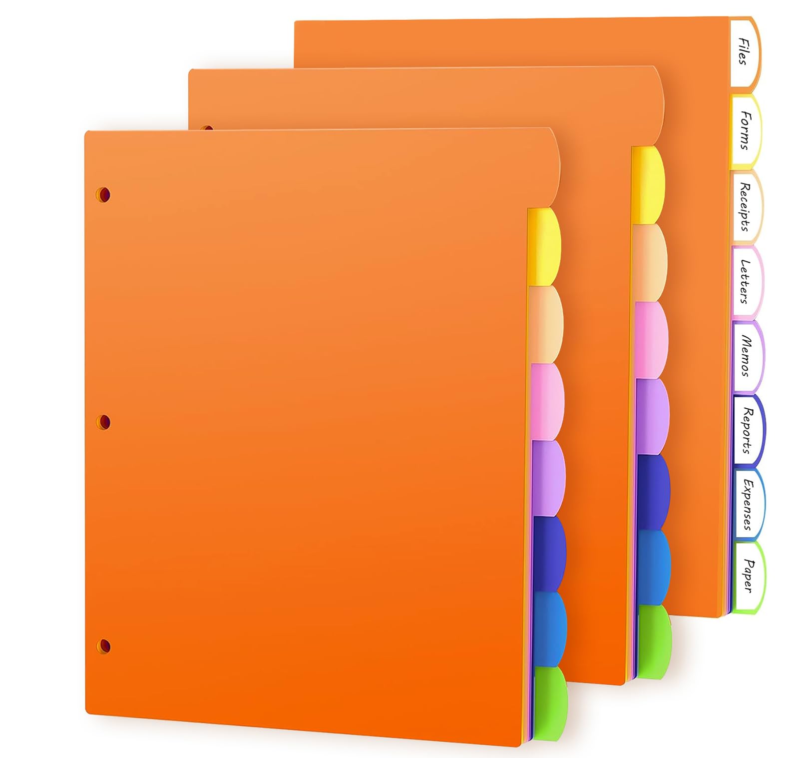 HABGP 24Pcs/3 Set 8 Tab Dividers for 3 Ring Binder, Colorful 3 Ring Binder Dividers with Tabs, 24 Pcs Page Folder Dividers, Plastic Tabbed File