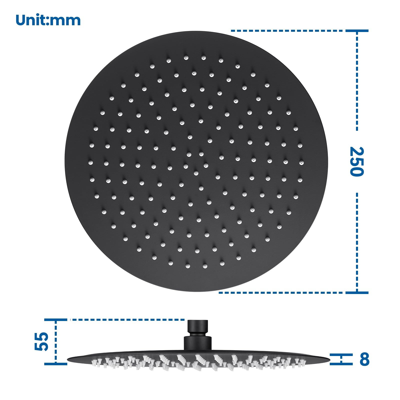 Auralum Regendusche Duschkopf 10 Zoll, Runder Regenduschkopf ⌀25 cm aus Edelstahl, 360° Verstellbare Kopfbrause Groß mit Selbstreinigenden Düsen, Schwarz