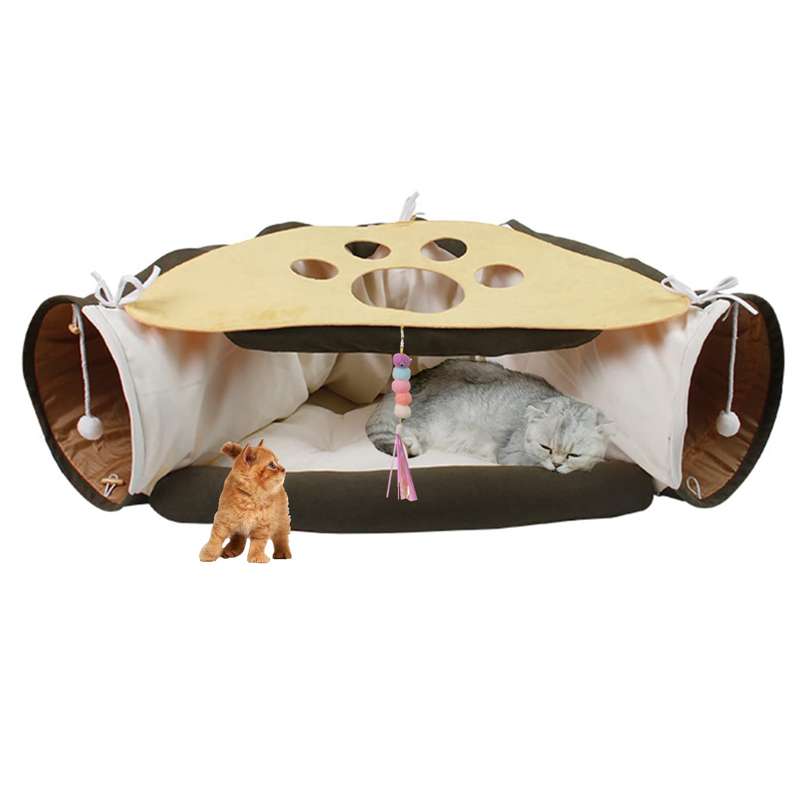IS MUHECat Tunnel Bed, 2 in 1 Foldable and Washable Cat Bed for Indoor Cats, Premium Cat Toy, Soft Cat Tunnel Tube Toy Pet Play Bed for Large, Medium and Small Cats