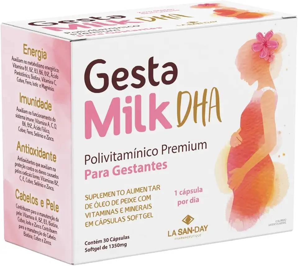 GestaMilk DHA (30 Cápsulas) - Ele é um polivitamínico para gestantes com alto teor de ácido fólico e possui 12 vitaminas e 8 minerais