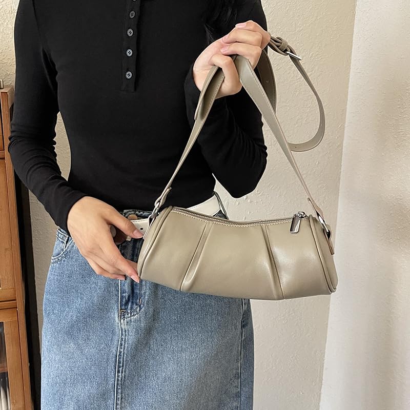 Retro hand-held PU cylindrical bag for women, niche pleated texture, commuting shoulder bag, crossbody bag3
