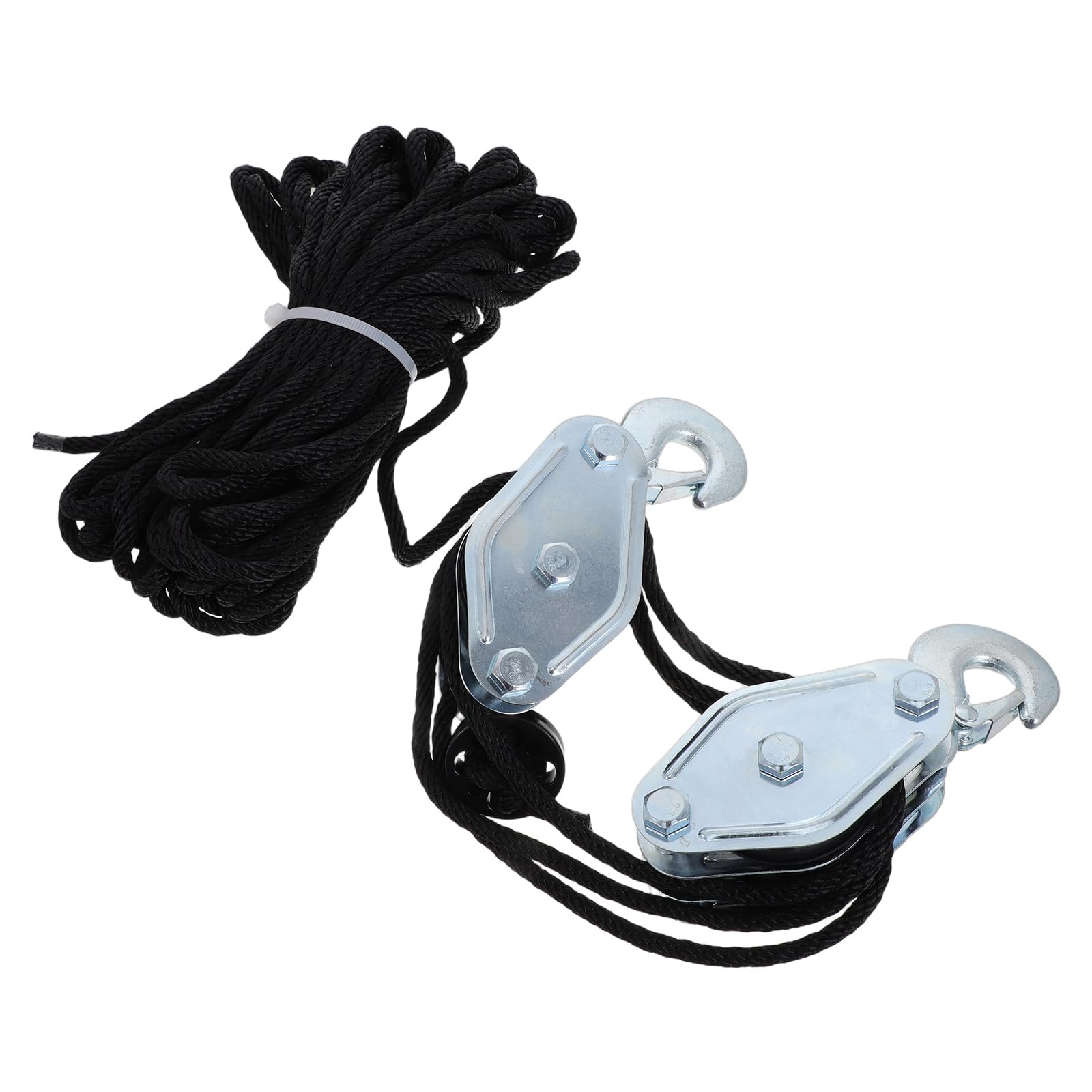 GARVALON Sistema de Poleas de 3 Ruedas para Elevación con Cuerda Negra de 15 M, Polipasto de Polea de Garaje de Alta Resistencia con Cojinetes Metálicos, Aparejo Compacto para Almacenes,
