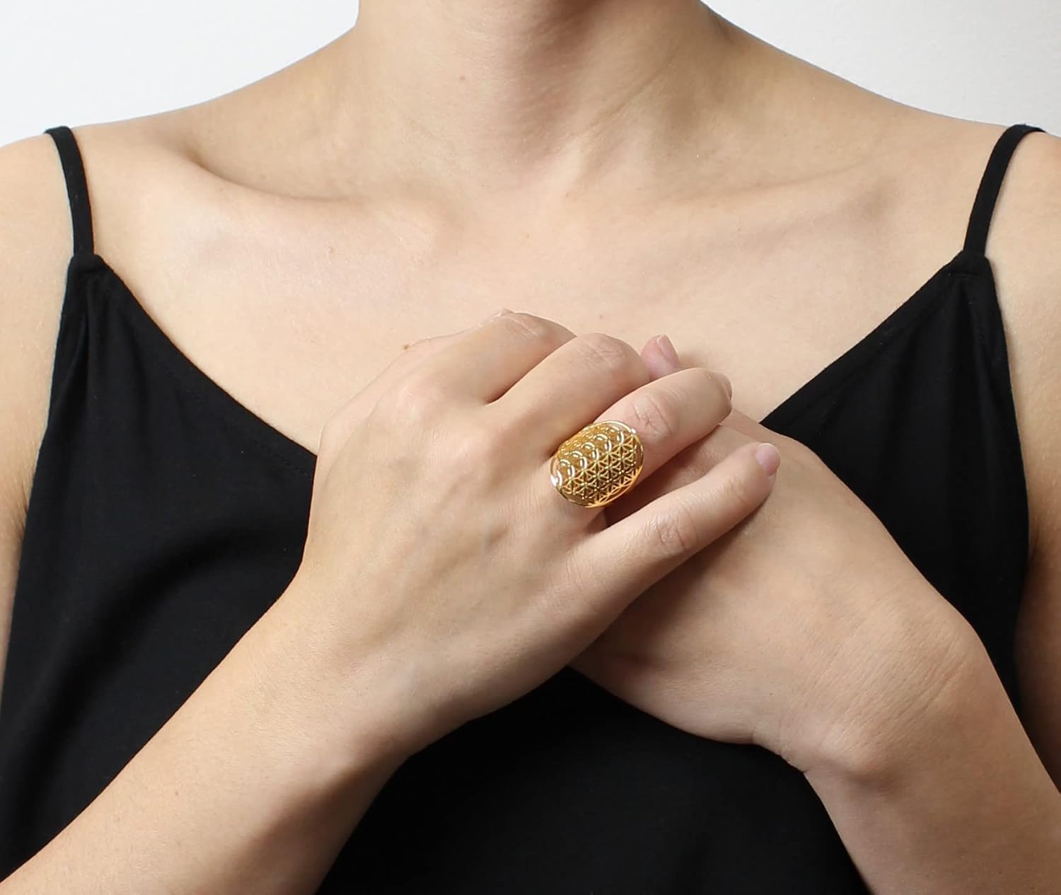 COSUMOSU Flower of Life Sacred Geometry 925 Sterling Silver statement rings (Gold)