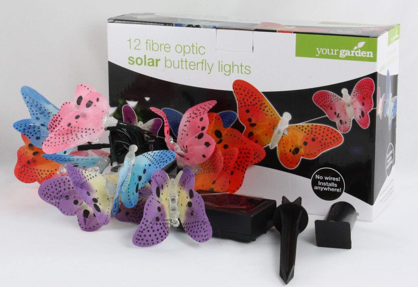 12 FIBRE OPTIC BUTTERFLY LIGHTS,SOLAR GARDEN STRING LIGHTS,GARDEN PARTY LIGHTS