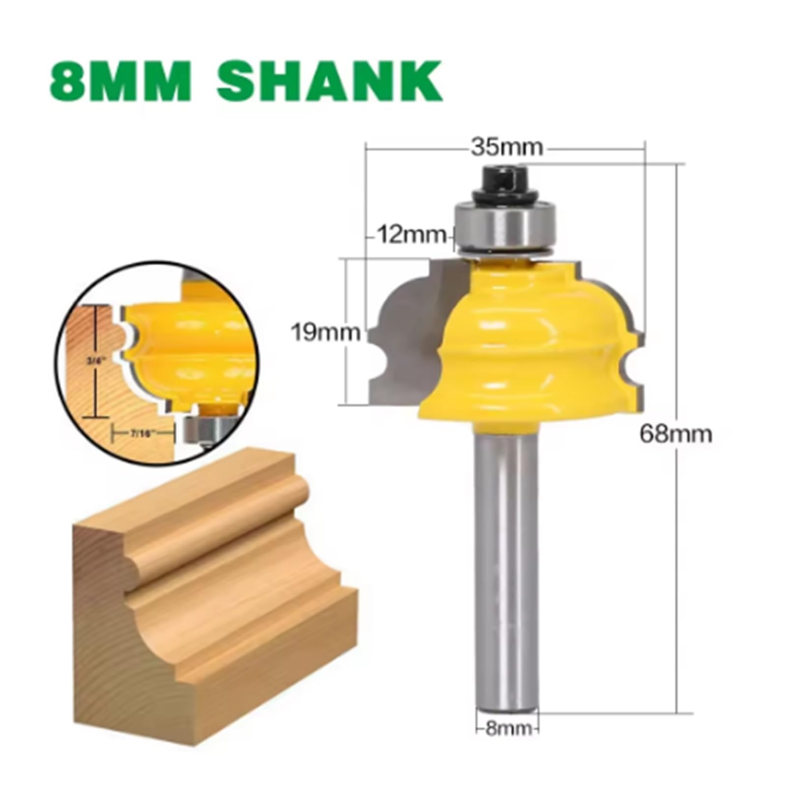 1PC frez do formowania architektonicznego-chwyt 1/2" 12mm chwyt 8mm nóż liniowy drewna narzędzi(CGXTD8mm shank)