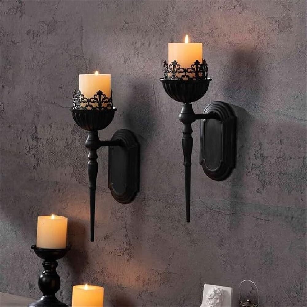 Świeczniki, Czarny, żelazny świecznik ścienny w stylu vintage, elegancki(Black)