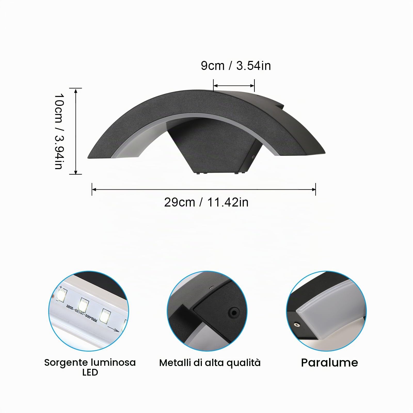 2 Pezzi Applique da Parete Esterno, 24W IP65 Impermeabile | Applique da Parete Nera, Lampada da Esterno Alluminio per Ingresso, Balcone, Terrazza, Giardini, Luce Bianca Fredda 6500K