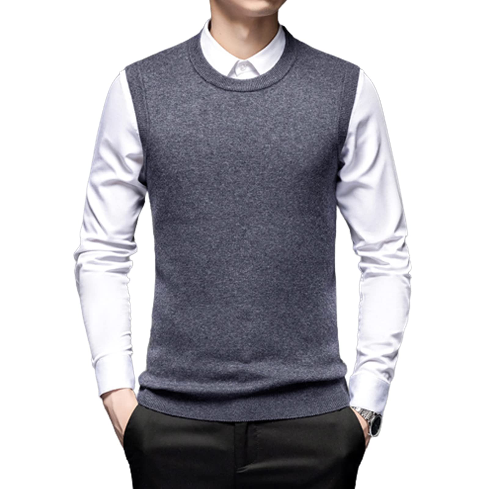 Chaleco Suéter para Hombre Suéter Sin Mangas con Cuello En V Caliente Jersey Otoño Invierno Negocios Casual De Chaqueta Pullover De Punto De Cárdigan Tops Light gray-170