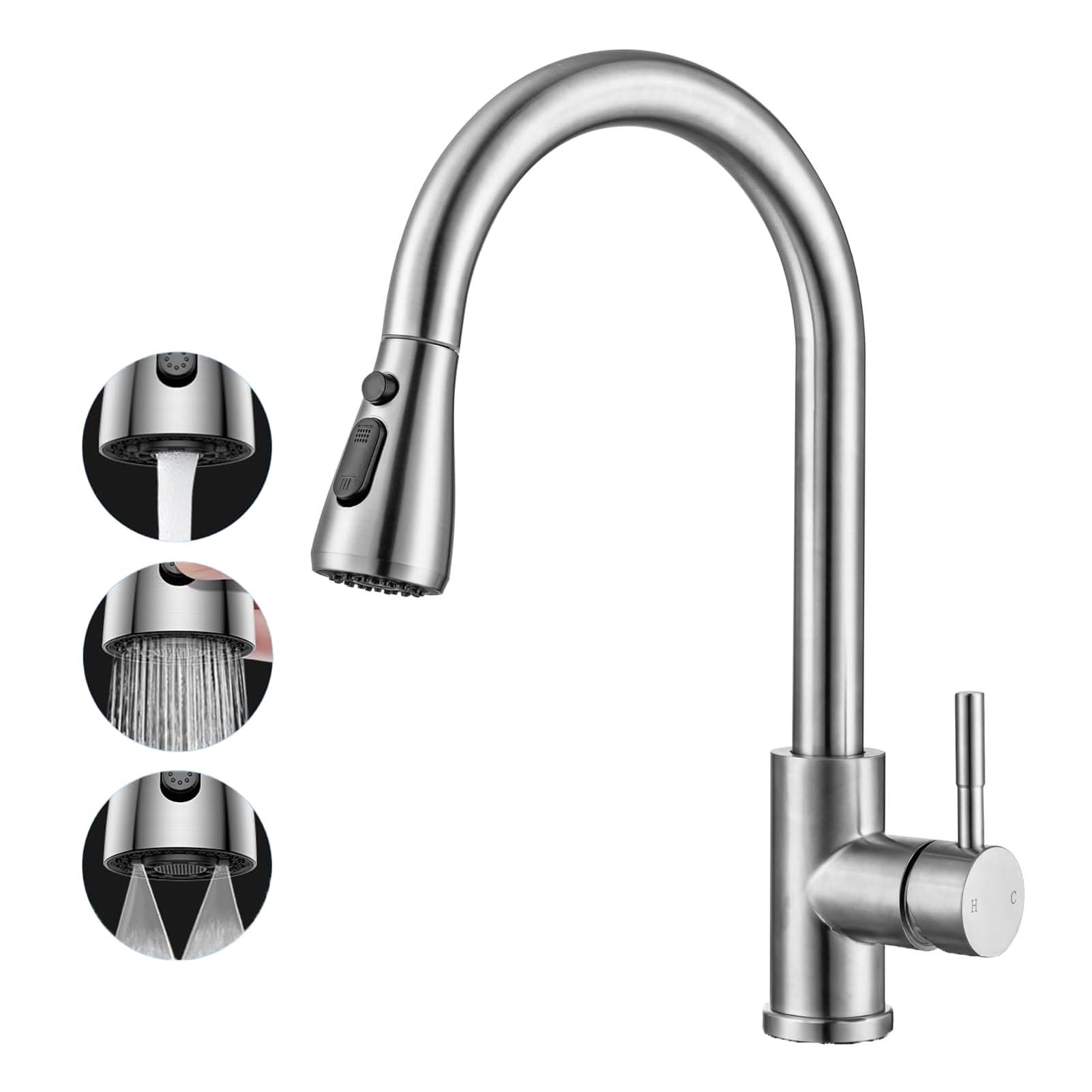 TEKXDD Grifo Cocina Extraible, Grifo Cocina Fregadero con 3 Modos Giratorio a 360° Torneira Cozinha Monomando, Grifos Cocina Acero Inoxidable | Ahorro de Agua | Instalación Fácil y Rápida