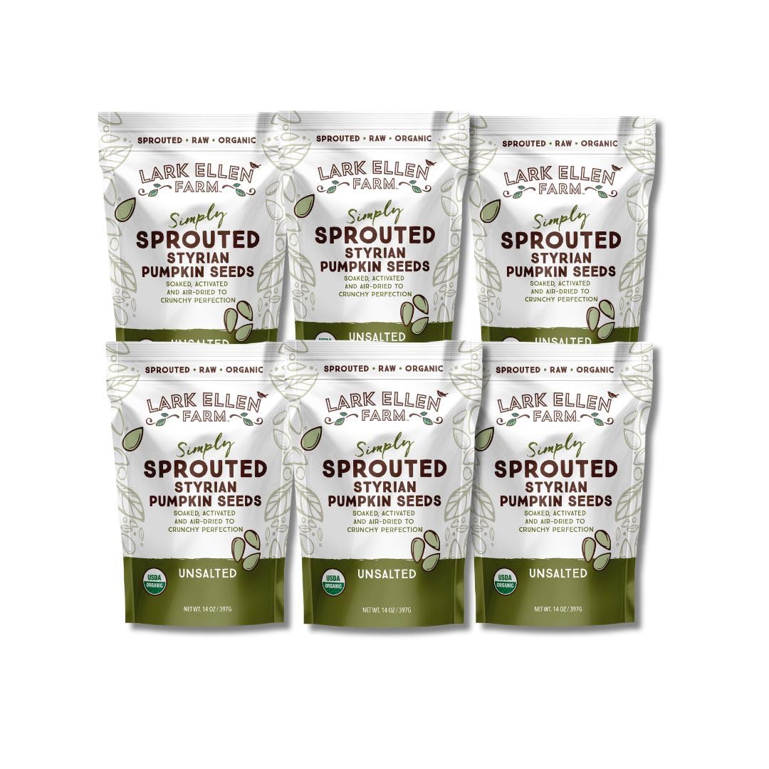 Lark Ellen Farm Sprouted Specialty Gourmet Premium Organic Styrian Pumpkin Seeds from Austria, Large Gourmet Unsalted Raw Pumpkin Seeds Organic,