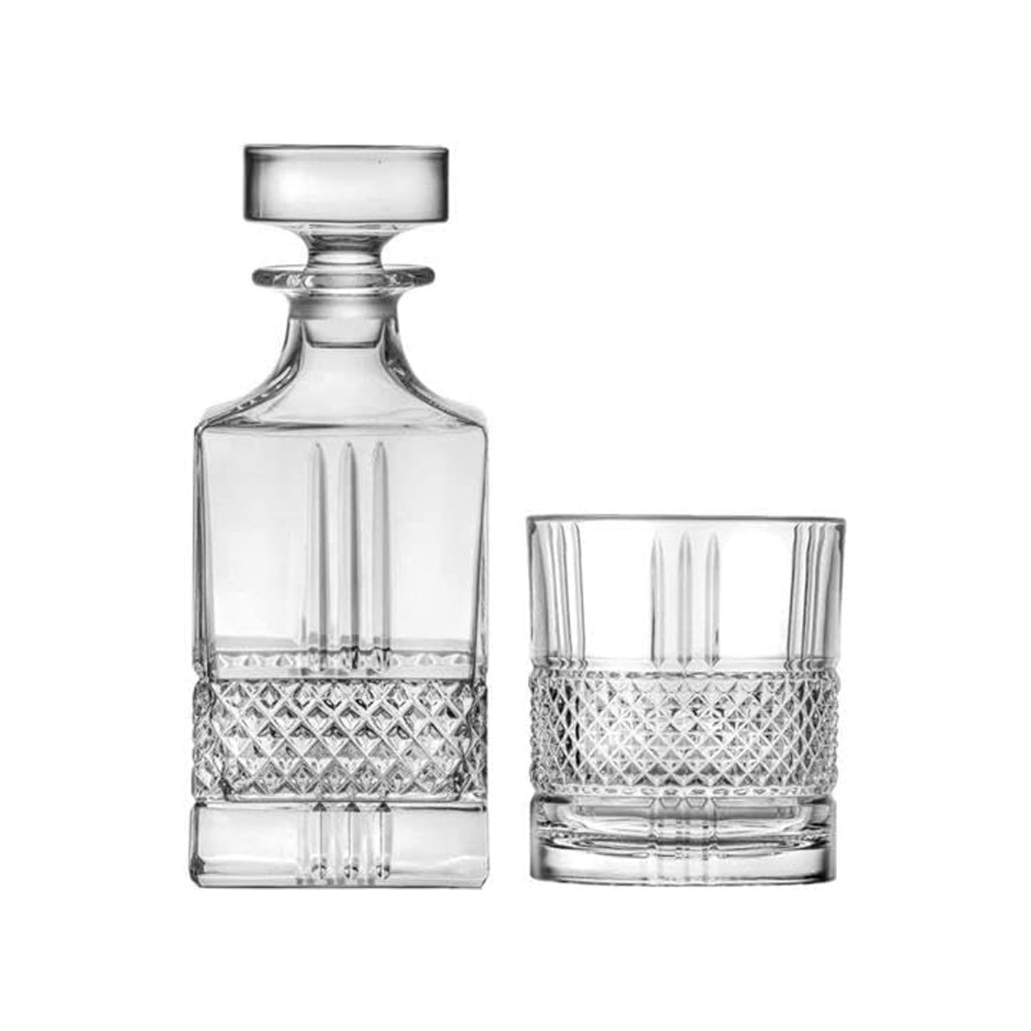Lot de 7 bouteilles et verres pour whisky – Set de whisky avec bouteille et verres avec décoration en diamant, en verre, bouteille de 85 cl et verres de 34 cl